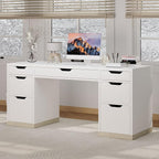 White Desk with 7 Drawers, 54 Inch Executive Desk with Drawers for Bedroom, Home Office Desk with Cabinet for Work Writing Study, Small Spaces