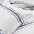 Lush Decor Farmhouse Stripe Reversible Cotton Comforter Set, 3 Piece Set, Full/ Queen, Navy - Cozy Farmhouse Bedding Set - Rustic Decor - Striped Comforter - Modern Farmhouse Bedroom Decor
