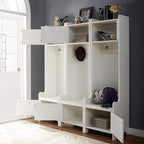 Crosley Furniture Fremont 3-Piece Hall Tree Entryway Set with Storage Cabinets and Coat Rack Hooks, Distressed White