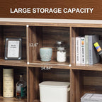 8 Cube Storage Organizer Bookshelf, Industrial Horizontal Bookcase, Accent Cubby Shelf, Media Console Table for Living Room, Home Office, 13.6" D x 63" W x 30.9" H, Light Oak