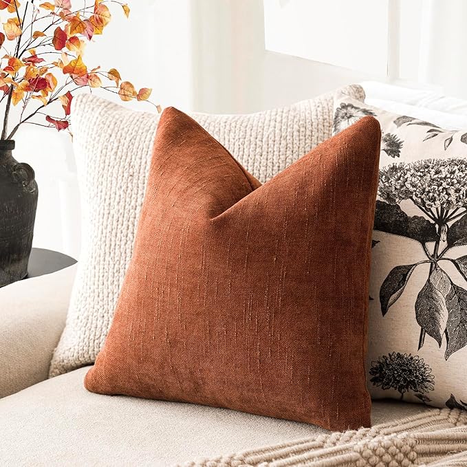 Foindtower Pack of 2 Soft Textured Throw Decorative Pillow Covers Square Accent Solid Cushion Cover Cozy Farmhouse Pillow Case with Zippe for Couch Sofa Bed Living Room 20x20 Inch, Burnt Orange