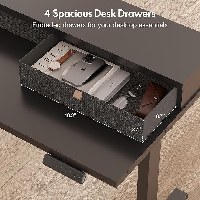 SANODESK 71" L Shaped Standing Desk with 4 Drawers, Height Adjustable Stand up Desk, Corner Gaming Desk with Monitor Stand, Black Frame/Black Top