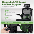 Office Chair Ergonomic Desk Chairs with Adjustable Lumbar Support& Headrest Hanger, High Back Breathable Mesh Chair with Wheels, Rolling Swivel Comfy Task Computer Chair for Home Work Gaming