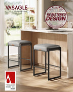 VASAGLE EKHO Collection - Bar Stools Set of 2, Counter Height Bar Stools, Synthetic Leather with Stitching, Mid-Century Modern Counter Stools, 26-Inch Tall, Kichen Home Bar Dining Room, Dove Gray