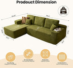 104" Cloud Sectional Couch with Chaise, Boneless L-Shaped Cloud Couch with Deep Seat, Modern Minimalist Sofa, Assembly Free Comfy Sofa for Office Living Room Study Room Apartment(Green, Left Chaise)