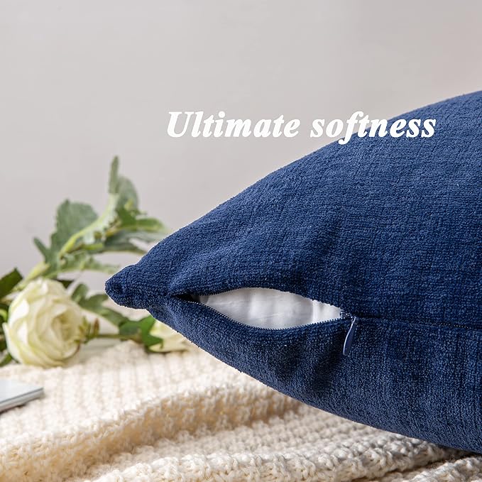 GAWAMAY Decorative Square Throw Pillow Covers 20"x20" Inch Set of 2, Super Soft Chenille Pillows Farmhouse Fall Pillowcase for Living Room Bedroom Sofa Couch Cushion Cover Navy Blue 50x50cm