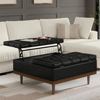 SIMPLIHOME Mariah 36 inch Wide Contemporary Rectangle Lift Top Table Storage Ottoman in Midnight Black PU Black faux leather, Assembled, For the Living Room, Entryway and Family Room