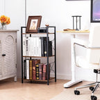 HCHQHS Small Bookshelf, Adjustable 3-Tier Industrial Bookcase, Rustic Open Book Shelf, Wood and Metal Horizontal Bookshelves