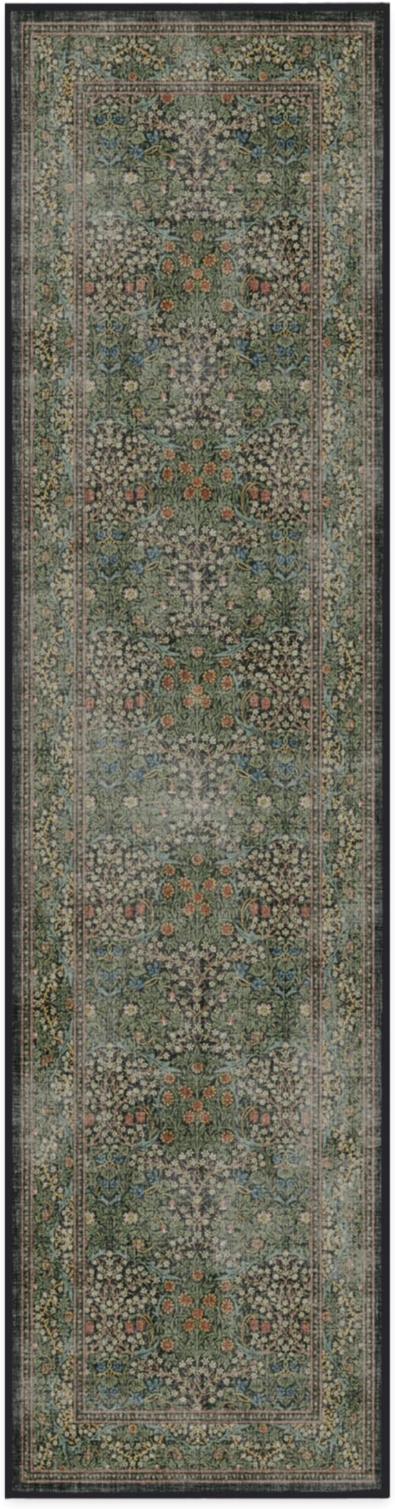 RUGGABLE x Morris & Co Machine Washable Runner Rug – Blackthorn Forest Green 2.5x10, Stain-Resistant, Non-Slip – Washable Rug for Hallway, Entryway, Living Room & Kitchen–with Standard Pad