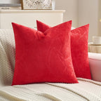 FUTEI Christmas Red Velvet Throw Pillow Covers 16x16 Inch Set of 2,Soft Embossed Leaf-Relief Textured Cushion Cases,Natural Home Decor for Couch Living Room