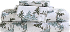 Eddie Bauer - Flannel Sheets Twin Size, Anti-Pilling & Wrinkle Resistant Cotton, Touchably Soft for All-Season Comfort - Bed Sheets with Matching Pillowcase & Fitted Sheet (Snowy Pine Trees Green)