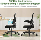 Office Chair Ergonomic Desk Chair - Mesh Comfy Home Desk Office Chairs with Wheels Adjustable Lumbar Support Flip up Armrest Executive Rolling Swivel Teacher Task Computer Chair Black