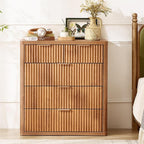LEYAOYAO Fluted 5 Drawers Dresser for Bedroom, 34" Tall Modern Chest of Drawers with Metal Handle, Curved Profile Design,Brown Wood Drawer Organizer for Bedroom, Living Room, Hallway, Entryway