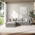 118.5" Down Filled Cloud Couch, Chenille Modular Sectional Sofa with Storage Ottoman, 3-Seater L Shape Sofa with Throw Pillows, Mordern Sectional Couches for Living Room, Light Grey