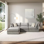 118.5" Down Filled Cloud Couch, Chenille Modular Sectional Sofa with Storage Ottoman, 3-Seater L Shape Sofa with Throw Pillows, Mordern Sectional Couches for Living Room, Light Grey