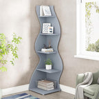 Tribesigns Corner Shelf, Modern 5-Tier Wall Corner Bookshelf, Stylish Corner Small Bookcase Storage Rack Plant Stand with Unique Shape for Living Room, Home Office (Blue, 2PCS)