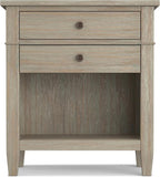 SIMPLIHOME Carlton Bedside Table - 24 inch Wide Solid Wood Nightstand Table in Distressed Grey, Transitional Bedroom Side or End Table with 2 Drawers, Open Storage Shelf and Bronze Hardware