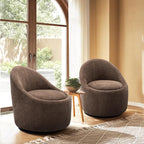 360° Swivel Accent Chair Set of 2, Mid-Century Modern Chair with Hidden Storge, Small Swivel Chair with Arms for Living Room/Office - Brown