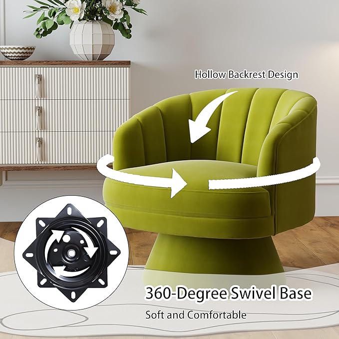 Swivel Accent Chair Set of 2,Upholstered Velvet 360° Swivel Barrel Chair for Living Room Overstuffed Bouncle Reading Chair Round Armchair for Bedroom,Vanity,Office (Grass Green)