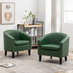 KINWELL 29" W Faux Leather Barrel Chairs Set of 2, Modern PU Upholstered Tufted Club Chairs with Nailhead Trim, Small Armchairs Accent Chairs for Living Room Bedroom Apartment Lounge Nursery, Green