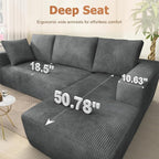108” Cloud Sectional Couch, Modular Sectional Sofa with Deep Seat, Corduroy Boneless Couches with Chaise for Living Room Bedroom, No Assembly Required