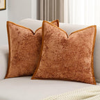 FUTEI Rust Chenille Throw Pillow Covers 16x16 Inch Set of 2,Soft Cozy Bound Edge Design Cushion Case,Home Decor for Couch Bed Living Room