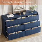 Navy Blue Dresser for Bedroom, Modern Dresser with 7 Drawers and Smooth Slides, Wide Chest of Drawers with Golden Handles for Bedroom, Living Room, Closet, 15.7" D x 55.1" W x 31.4" H