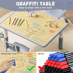 Brelley Kids Table and 2 Chairs Set, Height Adjustable Toddler Table and Chair Set, Graffiti Desktop, Classroom/Daycare/Home, Children Multi-Activity Table for Ages 2-8