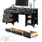 Chogori 55" Solid Wood Executive Desk, Farmhouse Office Computer Desk with 5 Drawers & Storage Cabinet, Wooden Writing Table for Home Office Study Bedroom, Black