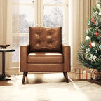 PU Accent Arm Chair with Tufted Back, Faux Leather Comfy Upholstered Single Sofa, Mid Century Modern Side Club Chair with Wood Legs for Reading/Living Room/Bedroom, Caramel
