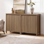 SICOTAS Sideboard Buffet Cabinet with Storage, Fluted Credenza Console Cabinet with Adjustable Shelves, Farmhouse Coffee Bar Storage Cabinets for Kitchen, Living Room, Entryway, Caramel Oak, 3 PCS