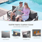 UDPATIO 4 Piece Faux Wood Aluminum Patio Furniture Set Modern Patio Conversation Set with Coffee Table for Balcony, Backyard, Deck, 600D Waterproof Furniture Cover Included, Dark Grey