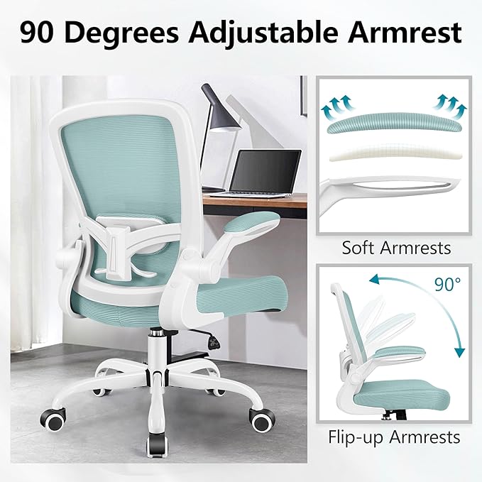 FelixKing Office Chair, Ergonomic Desk Chair Breathable Mesh Chairs Adjustable High Back Lumbar Support Flip-up Armrests, Executive Rolling Swivel Comfy Computer Chairs Home Office Light Blue