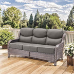 HUMMUH 6 inch Thick Cushion Wicker Patio Furniture Set with Outdoor Swivel Rocker Patio Chairs,High Back Outdoor Couch and Coffee Table for Porch Garden Deck
