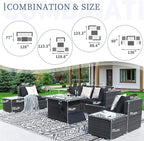 NICESOUL 7 Piece Outdoor Patio Sectional Furniture Set with Fireplace Natural Gas/Propane, 29.3'' High Back Comfortable Wicker Conversations, Large Size Deep Seats Couches for Garden Backyard, Gray