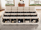 Belffin Large 15 Seat Modular Sectional Sofa with Storage Seat Corduroy Sleeper Sectional Sofa Bed Oversized Convertible Modular Couch for Living Room Beige
