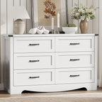 Dresser for Bedroom with 6 Drawers, 54" Wide Wood Chest of Drawers with Deep Drawers & Mental Handle, Modern Dresser TV Stand, Wooden Closet Storage Organizer for Living Room, Hallway, Entryway, White