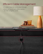 VASAGLE Console Table with Power Outlets, Entryway Table with Storage Shelf, Sofa Table with Drawer, Open Compartment, Rounded Corners, for Living Room, Boho Style, Ash Black ULNT140B21
