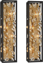 Possini Euro Design Carrine Modern Wall Lights Set of 2 Black Gold Plated Hardwired 6" 4-Light Fixture Clear Crystal Flower Vine for Bedroom Bathroom Vanity Reading Living Room Hallway House Home