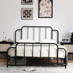 PINJU Metal Platform Bed Frame with Headboard and Footboard, Classic Style, Sturdy Metal Slats, No Box Spring Needed, Easy Installation (Black, Queen)