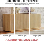 LKTART 64" Sideboard Buffet Cabinet with Storage, Wooden Fluted Storage Cabinet Sideboard Credenza with Adjustable Shelves Pressed Spring for Kitchen Living Room (Natural Oak)