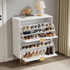 SICOTAS Fluted Shoe Cabinet Storage for Entryway with 6 Flip Drawers-11.8"Deep Freestanding Shoe Organizer Cabinet with 6-tier Shelves, Large 60 Pairs Shoes Rack Cabinet for Foyer Hallway, White, 3PCS