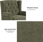 Accent Chair, Upholstered Armchair with Button Tufted High Back & Solid Wood Legs, Comfy Wingback Reading Single Sofa Chair for Small Spaces, Living Room, Bedroom-Green, Set of 1