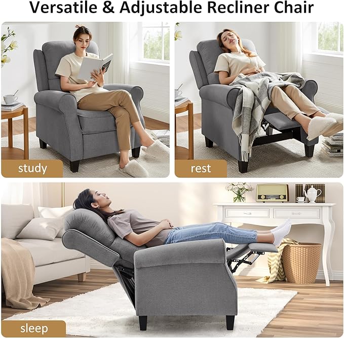 Recliner Chair for Living Room, Modern Reclining Sofa Home Theater Seating with Upholstered Push Back, Mid-Century Reclining Armchair with Lumbar Support, Bedroom, Reading Nook, Office, Set of 2