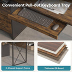 Bestier Office Desk with Drawers, 55 inch Industrial Computer Desk with Storage, Wood Teacher Desk with Keyboard Tray & File Drawer for Home Office, Rustic Brown