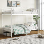Bunk Bed,Twin Over Twin Bunk Beds for Kids Teens Adults,Heavy Duty Metal Slats Bed Frame with Ladders and Guardrail,400 lbs Capacity,No Spring Box Required,White