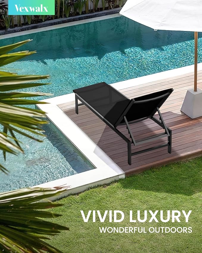 Outdoor Lounge Chairs for Pool, Aluminum Chaise Lounge Chairs with 5-Position Recliner, Patio Lounge Chair for Backyard, Poolside, Deck, Lawn