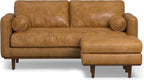 SIMPLIHOME Morrison Mid-Century Modern 72 inch Wide Sofa with Ottoman Set in Sienna Genuine Leather for the Living Room and Family Room