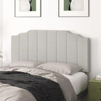 Queen Size Headboard Only, Linen Wall Mounted Headboard Queen/Full Size for Adjustable Bed, Modern Vertical Channel Design with Curved Tufted Upholstered Head Board, Linen Gray