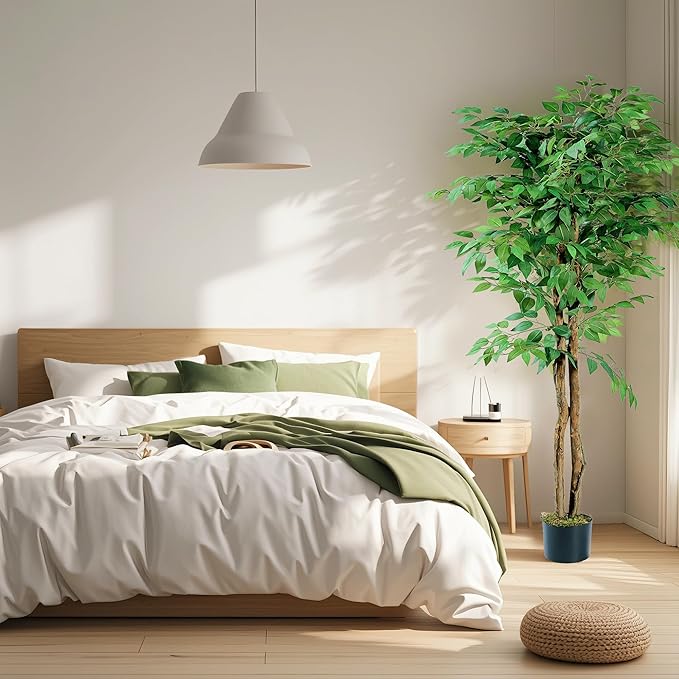 VECELO Artificial Ficus Tree with Sturdy Nursery Pot, 6FT Faux Silk Plant for Indoor Outdoor Home Garden Decor, 2 Pack